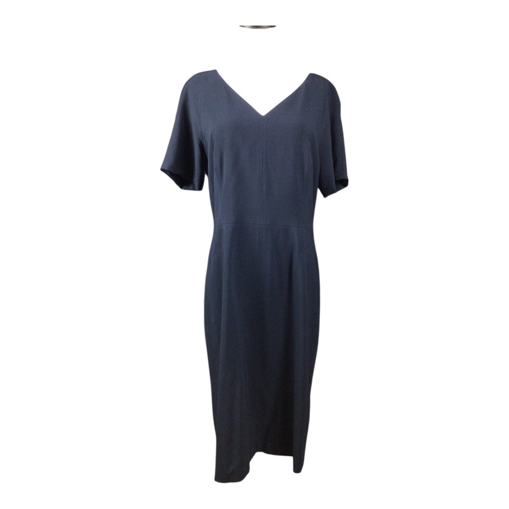 Banana Republic Classic Navy V-Neck Midi Dress 12Tall 95% Wool